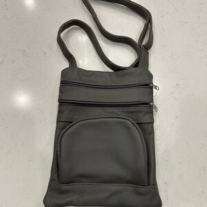 Gray Leather Crossbody Bag